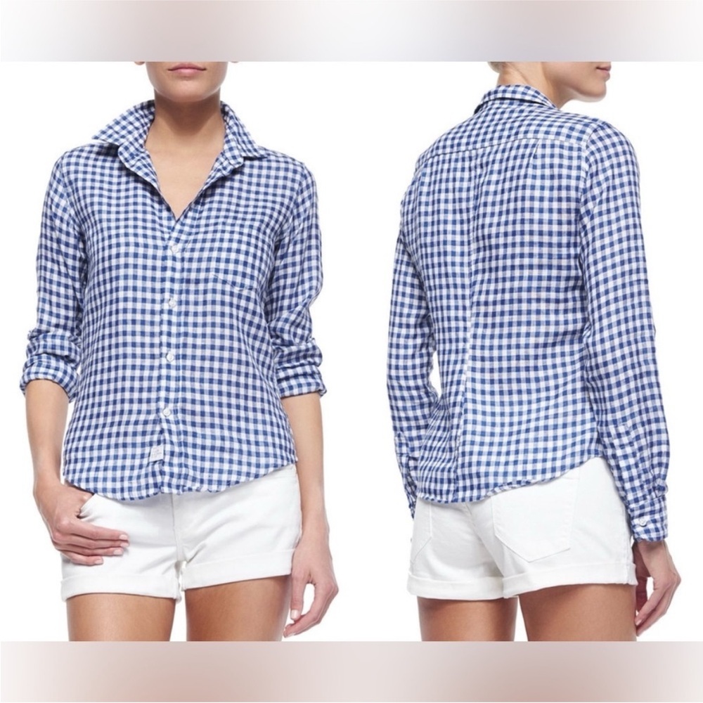 Frank & Eileen Barry Blue Gingham Button Front Top XS - Picture 2 of 13